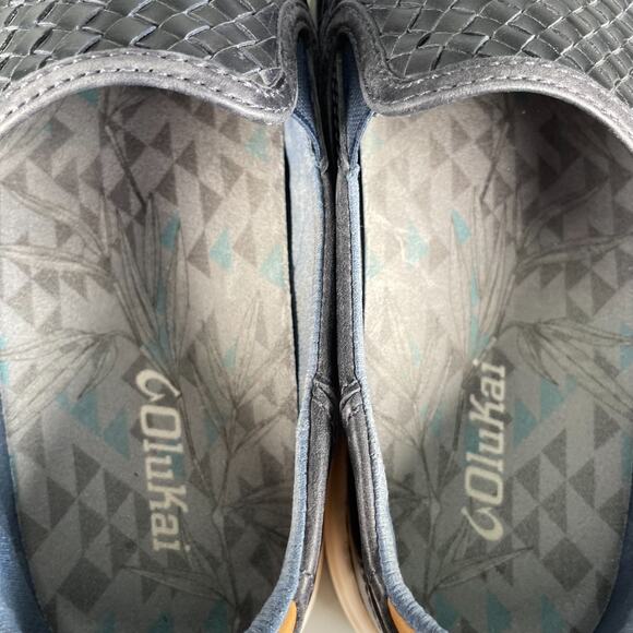 Olukai Lae\' Ahi Lauhala Men\'s Size 8.5 Blue Navy Woven Leather Casual Shoes EUC main image 5